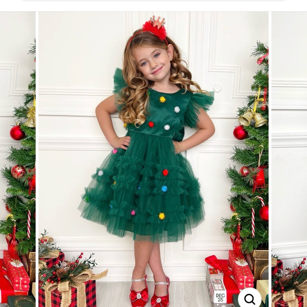 NWT Mia Belle Festive Green Kids Christmas Dress